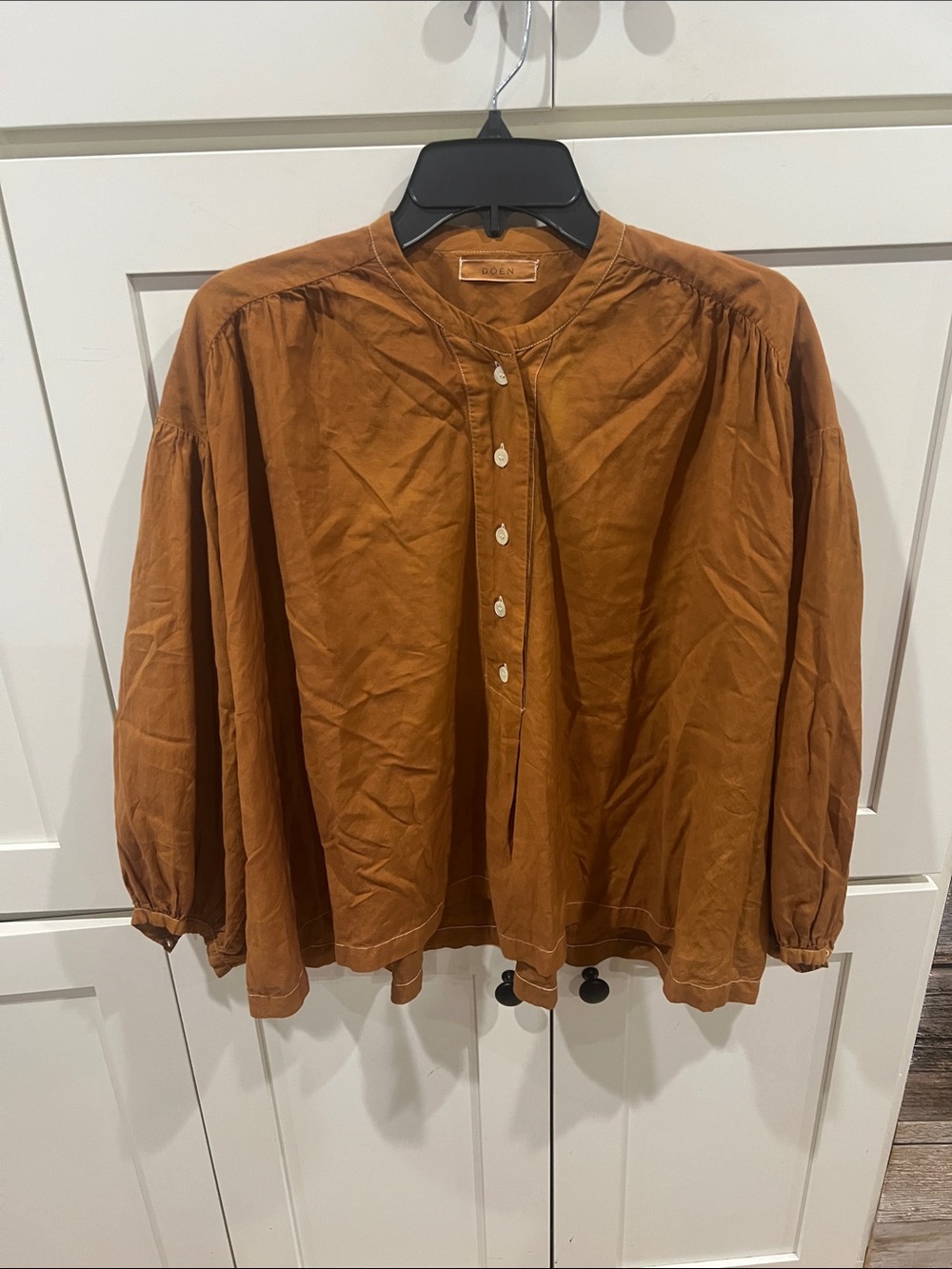 DÔEN Blouse in Clove / Ochre Earthy Brown - Size S